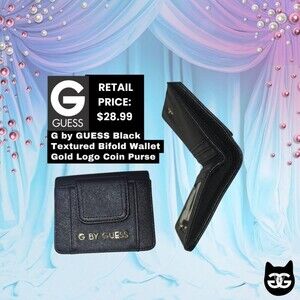 Fierce G by GUESS Women's Black Textured Bifold Wallet Gold Logo Coin Purse